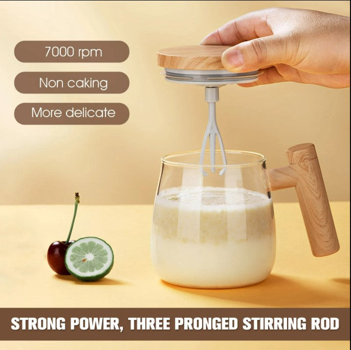 Self Stirring Coffee Cup Electric Stirring Glass Mug Mapple Grain Transparent