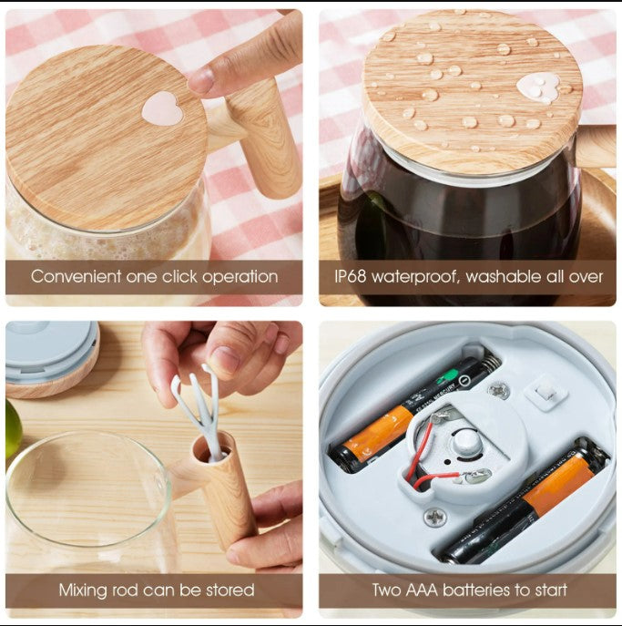 Self Stirring Coffee Cup Electric Stirring Glass Mug Mapple Grain Transparent
