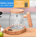 Self Stirring Coffee Cup Electric Stirring Glass Mug Mapple Grain Transparent with Coaster Warmer