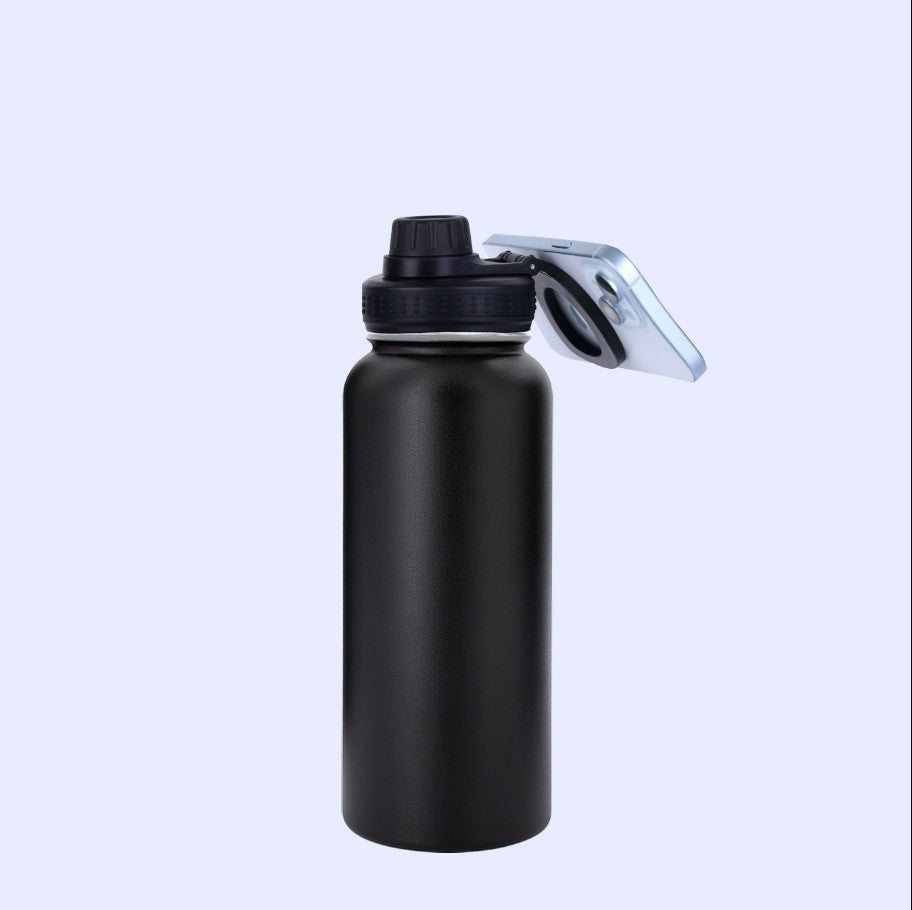 32oz Stainless Steel 304 Double-Layer Insulated Bottle with Phone Holder Magnetic Suction Cover